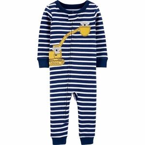 Carters Striped Blue & White Koala in Excavator Onesie Footie Pajamas Sz 2T